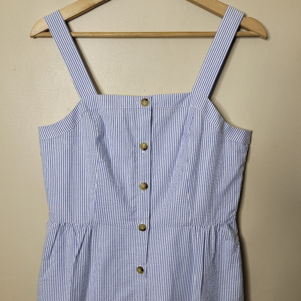 J. CREW Seersucker Button Front Striped Cotton Summer Jumper Dress Size 6 - Picture 4 of 10